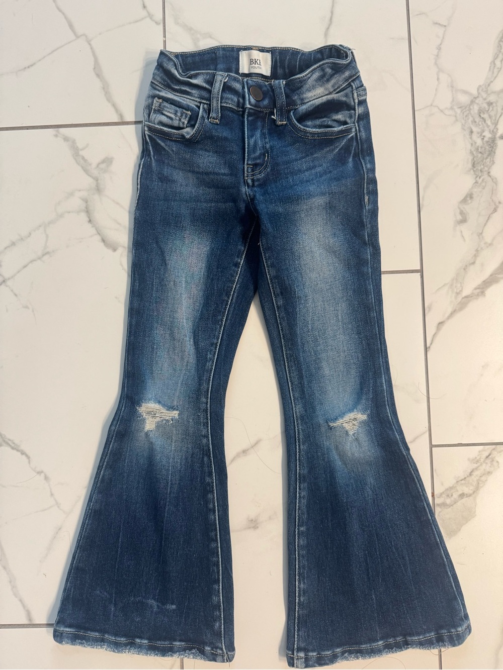 BKE Girls Dark Blue Distressed Flare Jeans